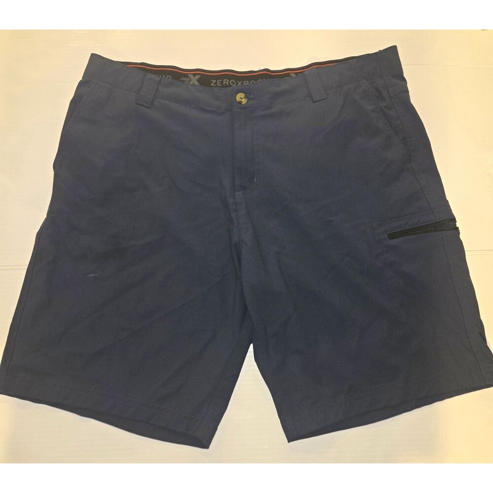 ZeroXposur Men's Navy Chino Shorts Solid Flat Front Zip Slash Pockets 38